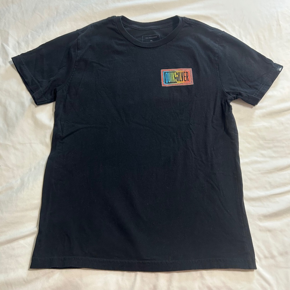 Quiksilver Womens Black Rainbow Logo Graphic T-Shirt Cotton Crew Neck Large